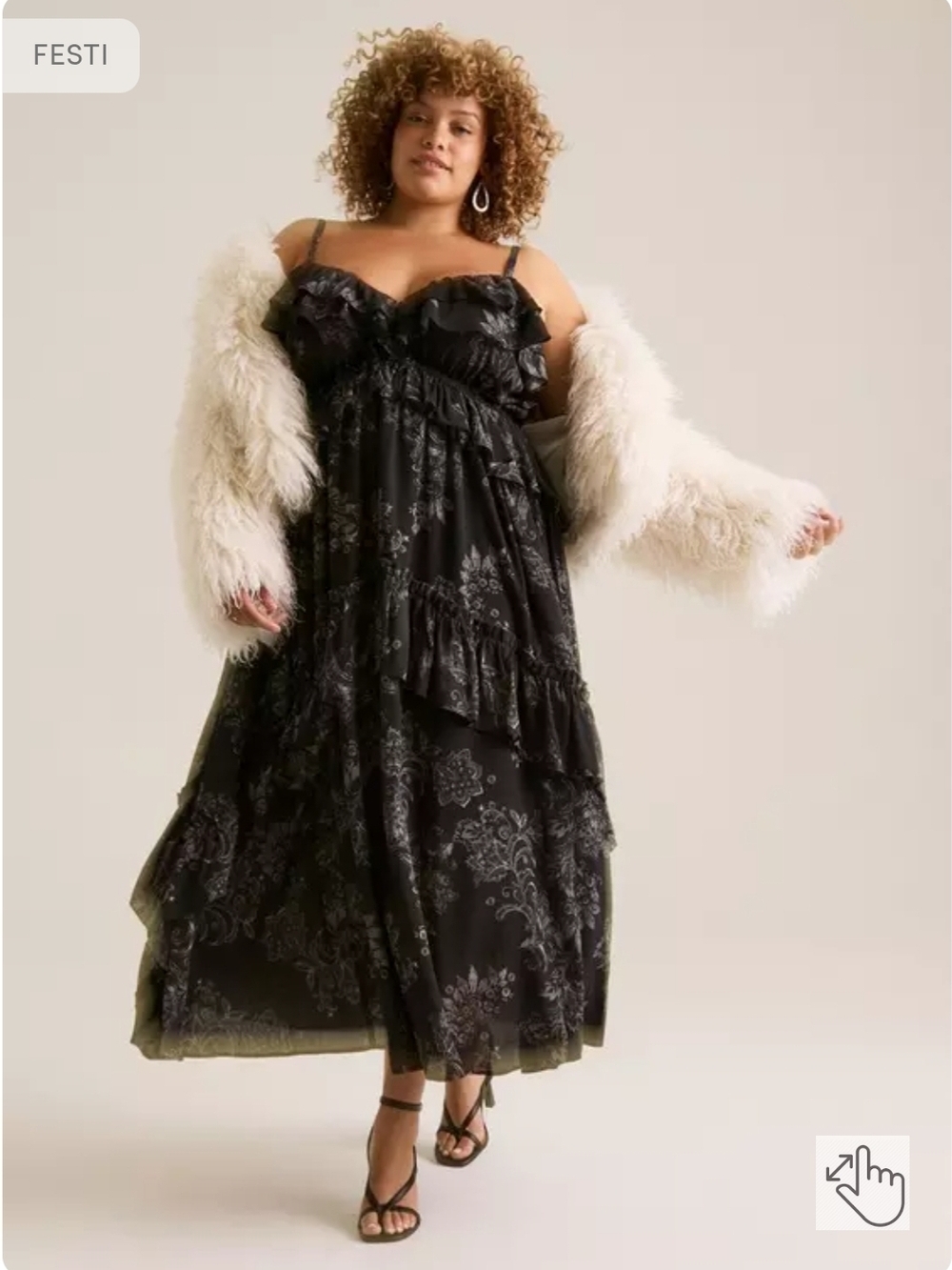 FESTI Plus Size Black Floral Ruffle Tiered Maxi Dress - Picture 3 of 6